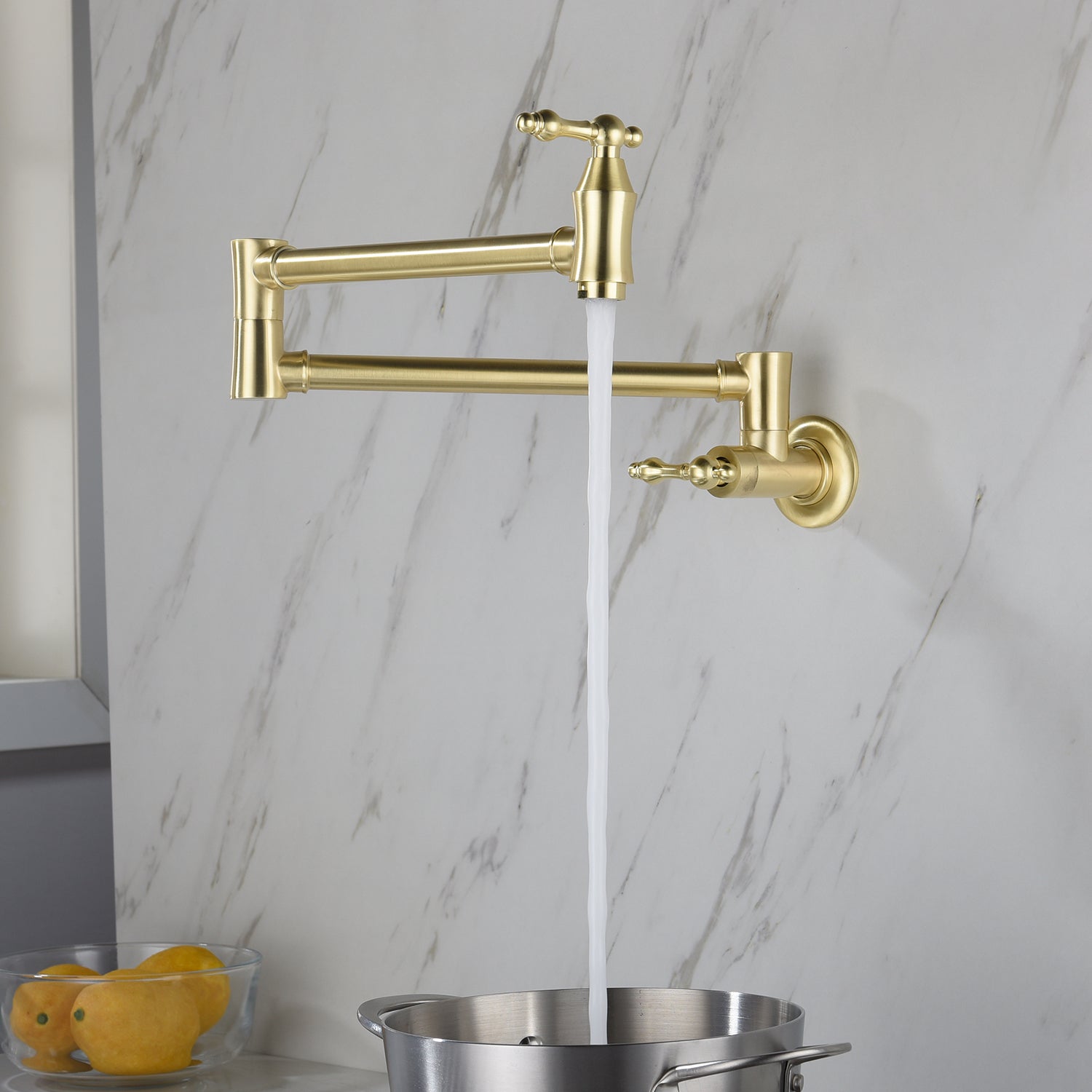 Pot Filler Faucet Wall Mount Gold Brass