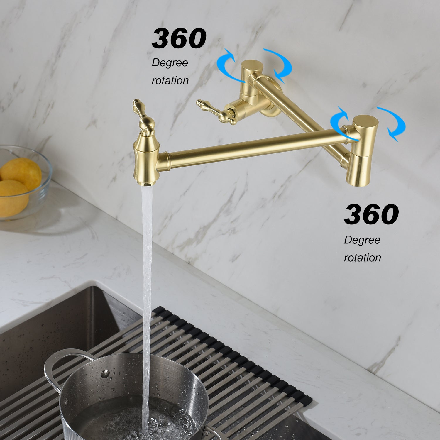 Pot Filler Faucet Wall Mount Gold Brass