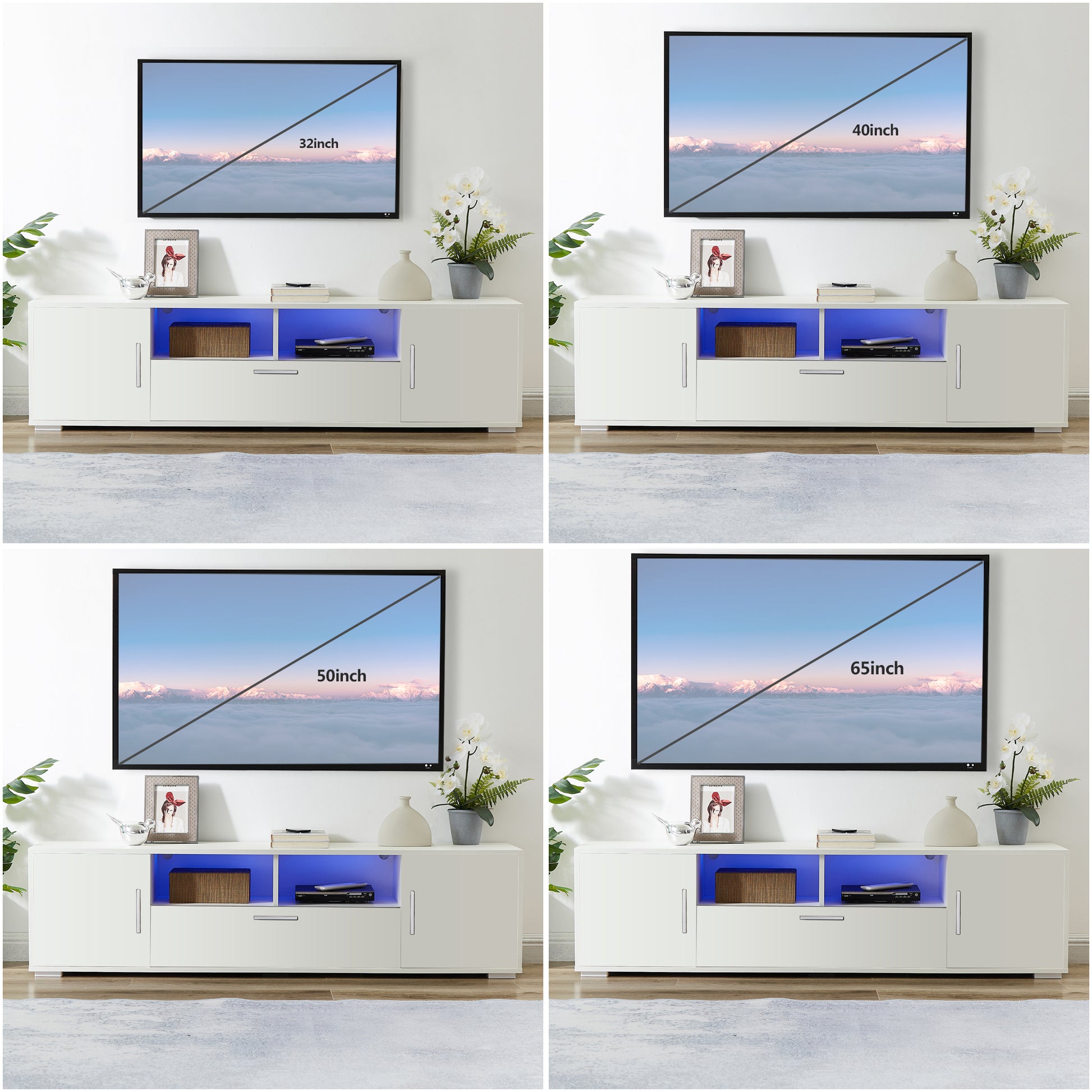 Quickassemblefashiontvstand,Tvcabinet,Entertainment Center Tv Station,Tvconsole,Console With Led Light Belt, Light Belt Can Be Remote Control,With Cabinets,Open Cells,For The Living