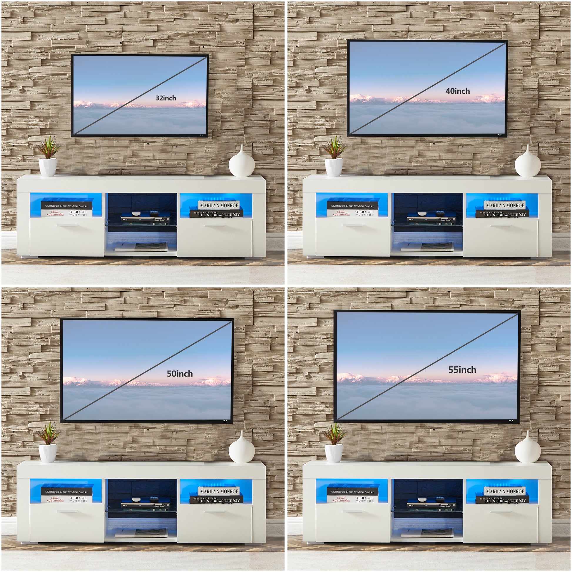 White Morden Tv Stand With Led Lights,High Glossy Front Tv Cabinet,Can Be Assembled In Lounge Room, Living Room Or Bedroom,Color:White White Primary Living Space 50 59 Inches 50 59 Inches Classic 60 Inches Foam Particle Board