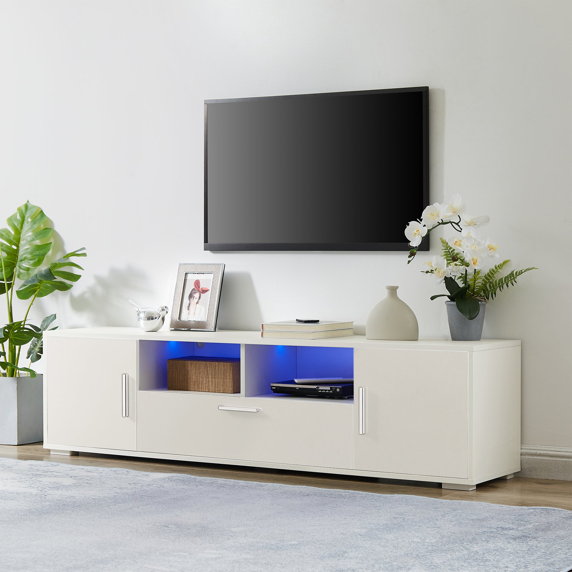 Quickassemblefashiontvstand,Tvcabinet,Entertainment Center Tv Station,Tvconsole,Console With Led Light Belt, Light Belt Can Be Remote Control,With Cabinets,Open Cells,For The Living