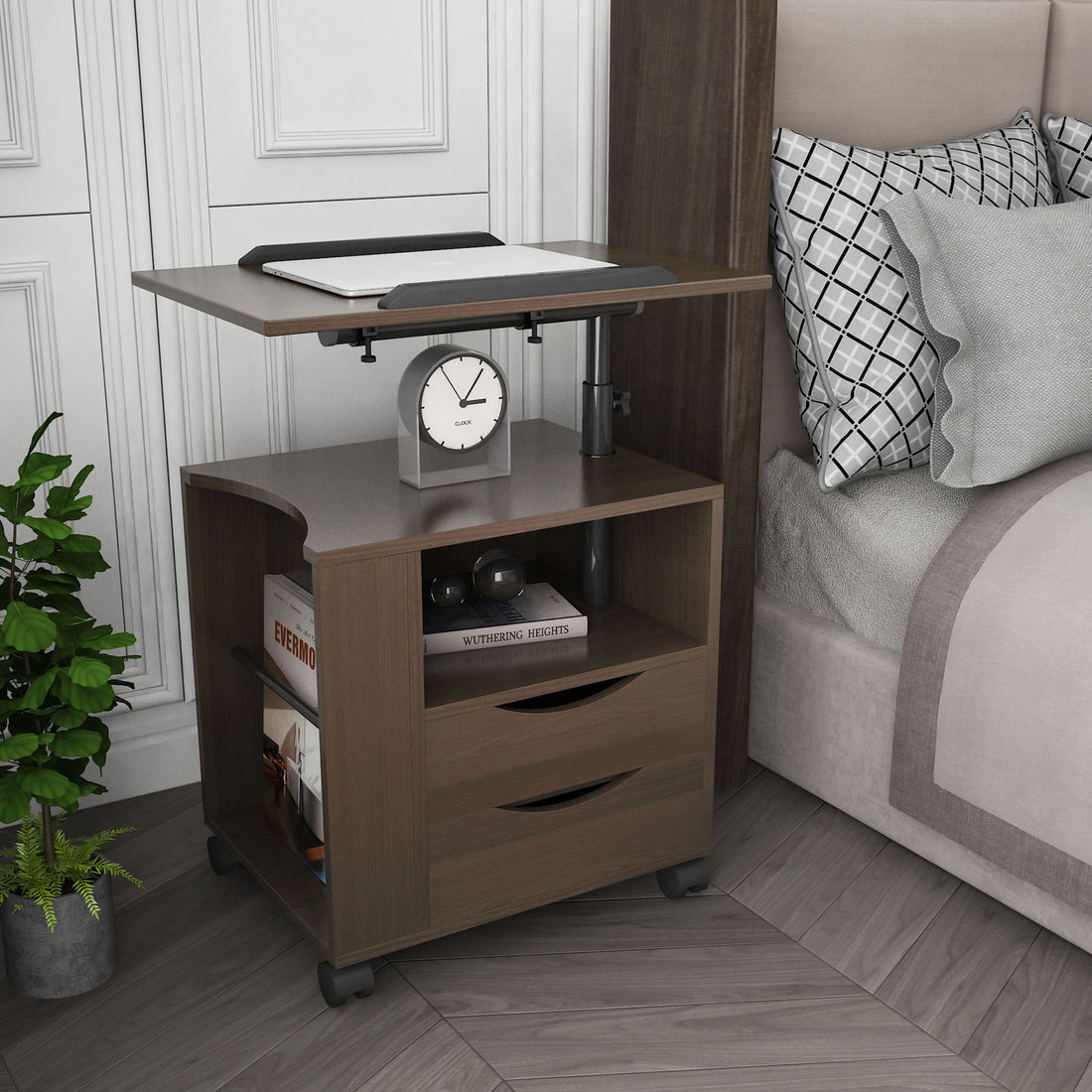 Height Adjustable Overbed End Table Wooden