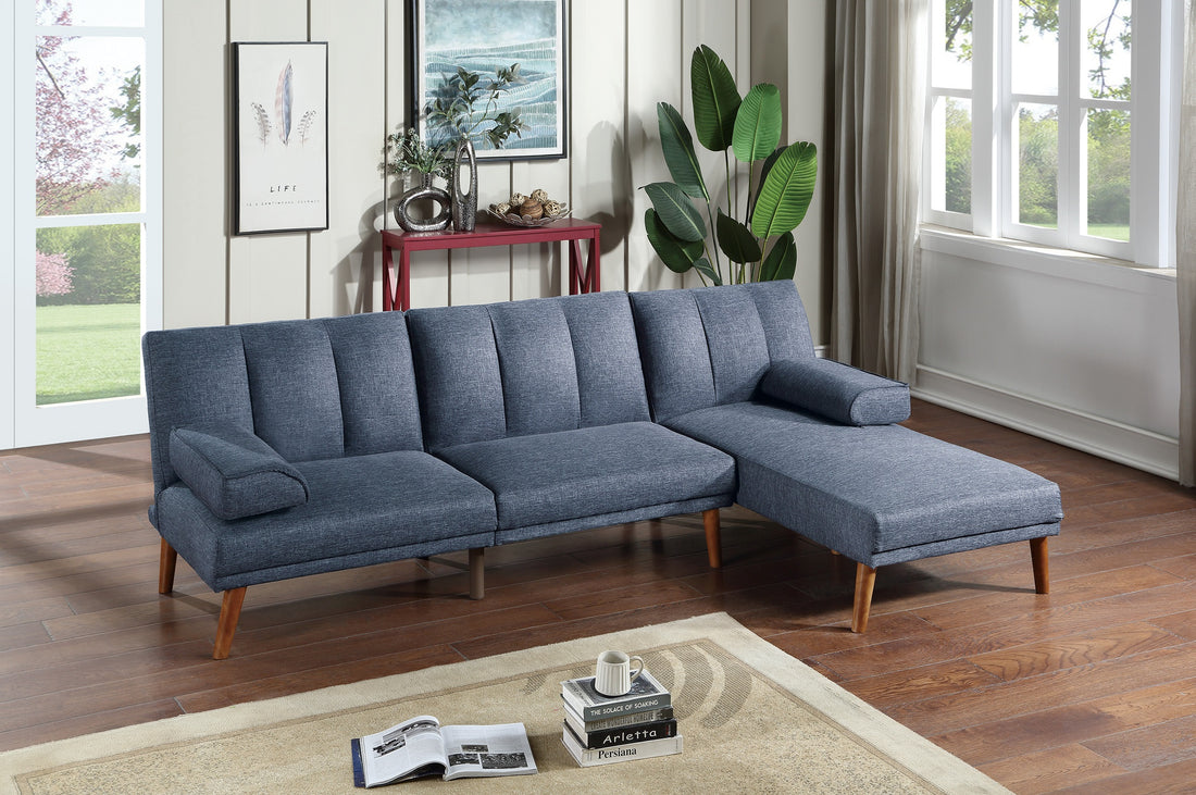 Navy Color Polyfiber 2Pc Sectional Sofa Set Living Room Furniture Solid Wood Legs Plush Couch Adjustable Sofa Chaise Navy Primary Living Space Cushion Back Contemporary,Modern L Shaped Pillow Top Arms Foam Plywood 5 Seat