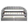 Twin Size Upholstered Daybed With Drawers, Wood Slat Support, Gray Gray Velvet