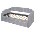 Twin Size Upholstered Daybed With Drawers, Wood Slat Support, Gray Gray Velvet