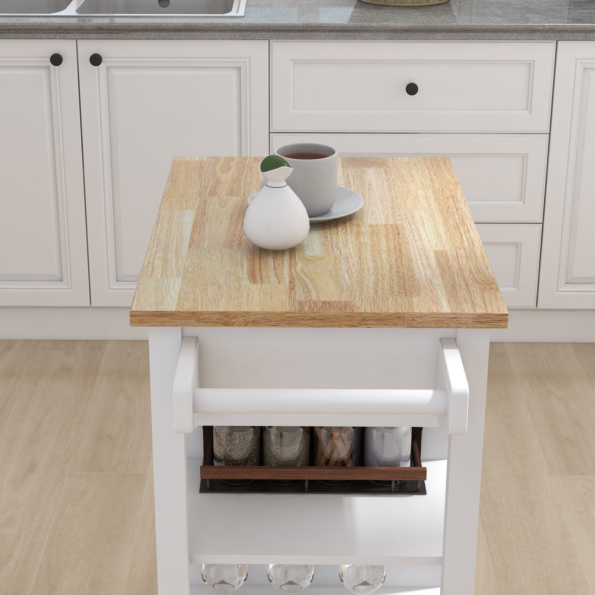 Kitchen island rolling trolley cart with Adjustable white-mdf