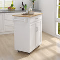 Kitchen Island Rolling Trolley Cart With Adjustable Shelves And Towel Rack Rubber Wood Table Top White Mdf