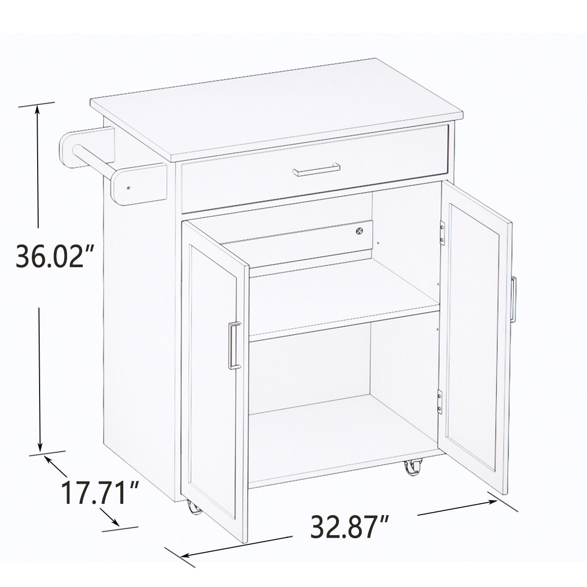 Kitchen Island Rolling Trolley Cart With Adjustable Shelves And Towel Rack Rubber Wood Table Top White Mdf