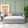 Twin Size Upholstered Daybed With Drawers, Wood Slat Support, Gray Gray Velvet