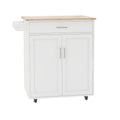 Kitchen Island Rolling Trolley Cart With Adjustable Shelves And Towel Rack Rubber Wood Table Top White Mdf