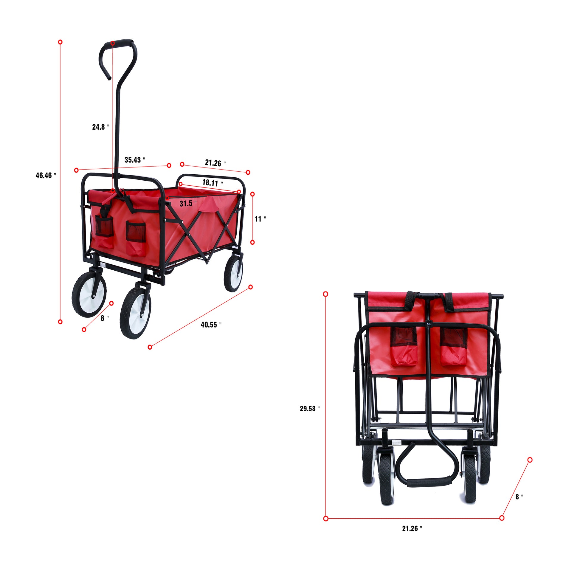 Folding Wagon Garden Shopping Beach Cart Red Red Metal