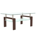 Rectangle Walnut Glass Coffee Table, Clear Coffee Table, Modern Side Center Tables For Living Room, Living Room Furniture Walnut Glass