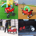 Folding Wagon Garden Shopping Beach Cart Red Red Metal