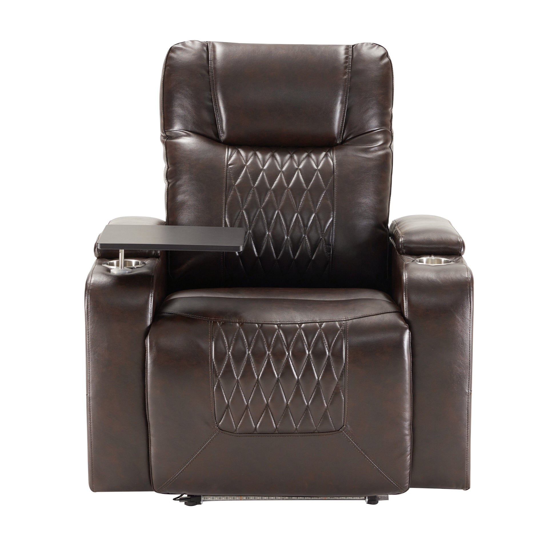 Power Motion Recliner With Usb Charging Port And Hidden Arm Storage 2 Convenient Cup Holders Design And 360 Swivel Tray Table,Brown Old Sku: Sg000630Aad Brown Foam Pu