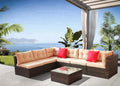 Patio Furniture Set Pe Rattan Sectional Garden Furniture Corner Sofa Set 7 Pieces, Shallow Browncushion Coffee Rattan