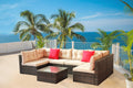 Patio Furniture Set Pe Rattan Sectional Garden Furniture Corner Sofa Set 7 Pieces, Shallow Browncushion Coffee Rattan