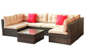 Patio Furniture Set Pe Rattan Sectional Garden Furniture Corner Sofa Set 7 Pieces, Shallow Browncushion Coffee Rattan