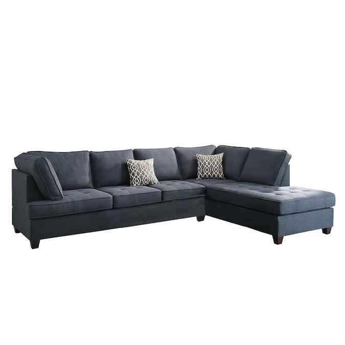 2Pc Sectional Sofa Set Reversible Chaise Sofa Dark Blue Dorris Fabric Living Room Furniture Couch Dark Blue Wood Primary Living Space Cushion Back Contemporary,Modern L Shaped Pillow Top Arms Particle Board 5 Seat