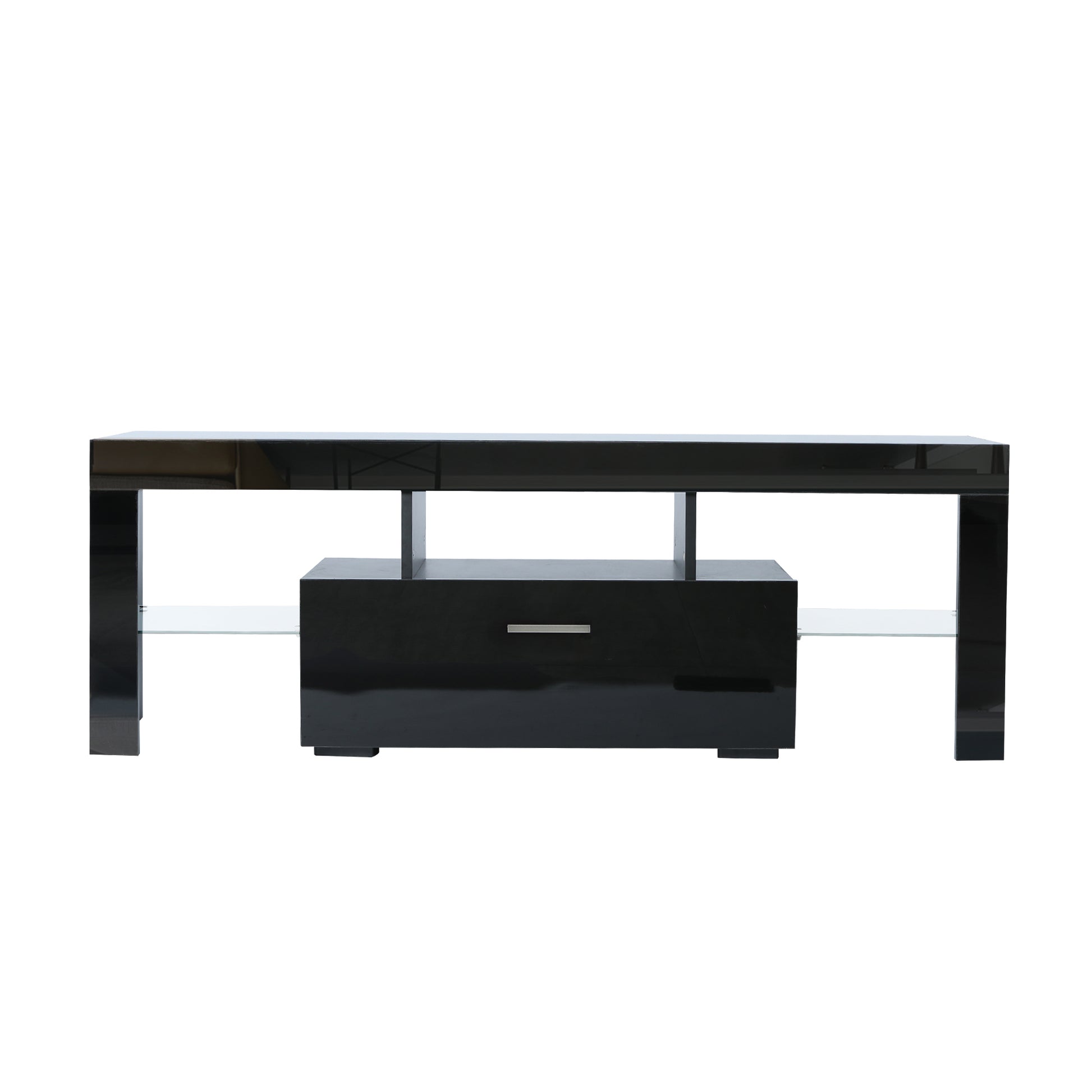 Fashiontvstandtvcabinet,Entertainmentcenter,Tvstationtv Console,Media Console,With Ledlight Belt,Light Belt Remote Control,Toughenedglassshelf,Metal Handle,Canbeplaced In The Living Room,Bedroom,Black Black Primary Living Space 50 59 Inches 50 59 Inches