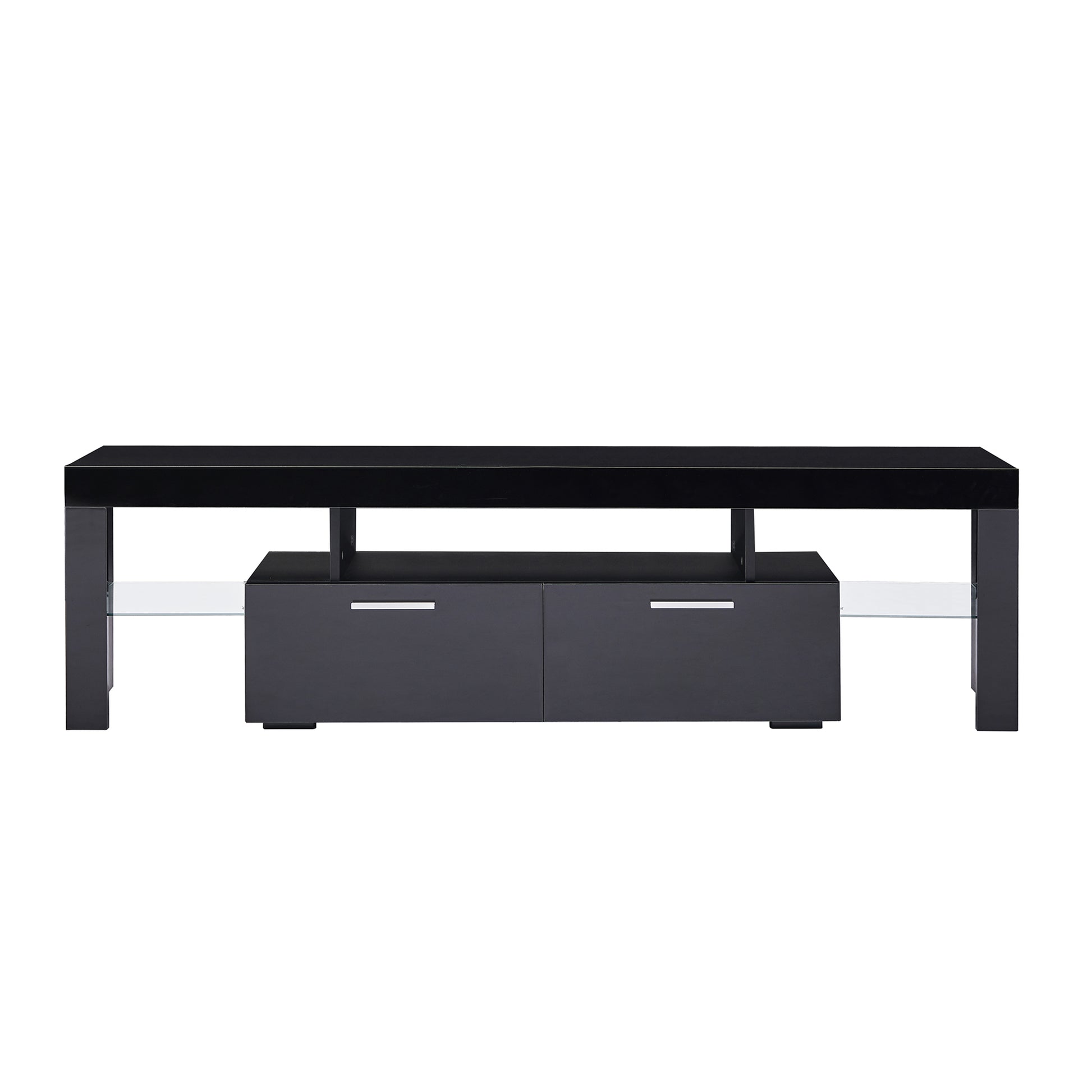 Fashiontvstandtvcabinet,Entertainmentcenter,Tvstationtv Console,Media Console,With Ledlight Belt,Light Belt Remote Control,Toughenedglassshelf,Metal Handle,Canbeplaced In The Living Room,Bedroom,Black Black Primary Living Space 60 69 Inches 60 69 Inches