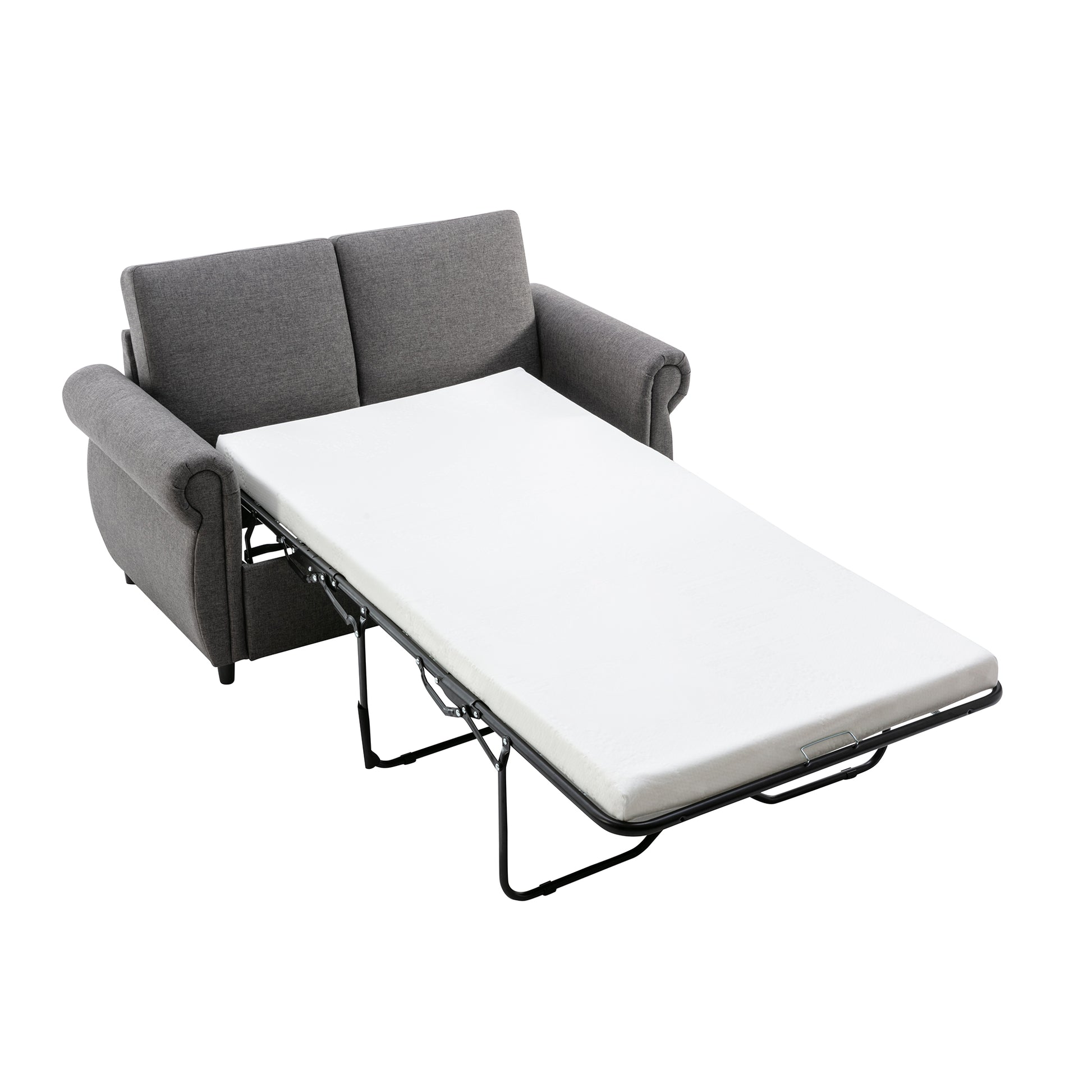 57.5" Orisfur Pull Out Sofa Bed Loveseat Sleeper With Twin Size Memory Mattress For Living Room Spaces, Gray Gray Foam Linen