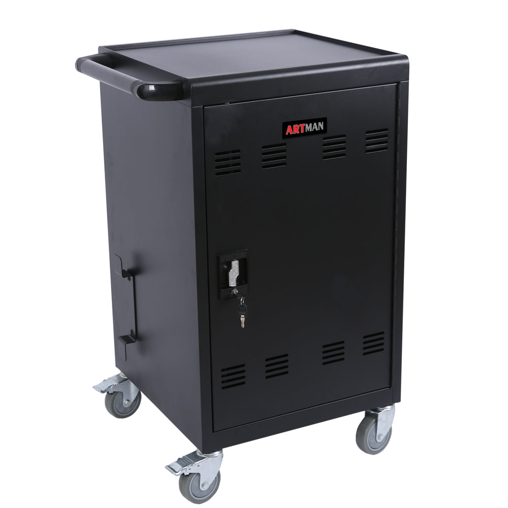 Mobile Charging Cart And Cabinet For Tablets Laptops 32 Device Matt Black Steel Metal