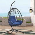 Egg Chair With Stand Indoor Outdoor Swing Chair Patio Wicker Hanging Egg Chair Hanging Basket Chair Hammock Chair With Stand For Bedroom Living Room Balcony Yes Complete Patio Set Navy Blue Water