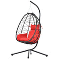 Egg Chair With Stand Indoor Outdoor Swing Chair Patio Wicker Hanging Egg Chair Hanging Basket Chair Hammock Chair With Stand For Bedroom Living Room Balcony Yes Sectional Red Water Resistant Frame Water Resistant Cushion Garden & Outdoor American Design