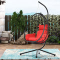 Egg Chair With Stand Indoor Outdoor Swing Chair Patio Wicker Hanging Egg Chair Hanging Basket Chair Hammock Chair With Stand For Bedroom Living Room Balcony Yes Sectional Red Water Resistant Frame Water Resistant Cushion Garden & Outdoor American Design