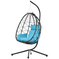 Egg Chair With Stand Indoor Outdoor Swing Chair Patio Wicker Hanging Egg Chair Hanging Basket Chair Hammock Chair With Stand For Bedroom Living Room Balcony Yes Sectional Light Blue Water Resistant