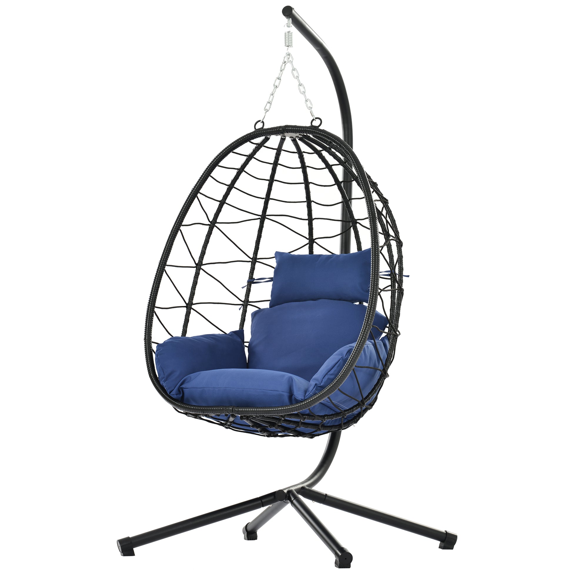 Egg Chair With Stand Indoor Outdoor Swing Chair Patio Wicker Hanging Egg Chair Hanging Basket Chair Hammock Chair With Stand For Bedroom Living Room Balcony Yes Complete Patio Set Navy Blue Water