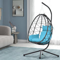 Egg Chair With Stand Indoor Outdoor Swing Chair Patio Wicker Hanging Egg Chair Hanging Basket Chair Hammock Chair With Stand For Bedroom Living Room Balcony Yes Sectional Light Blue Water Resistant