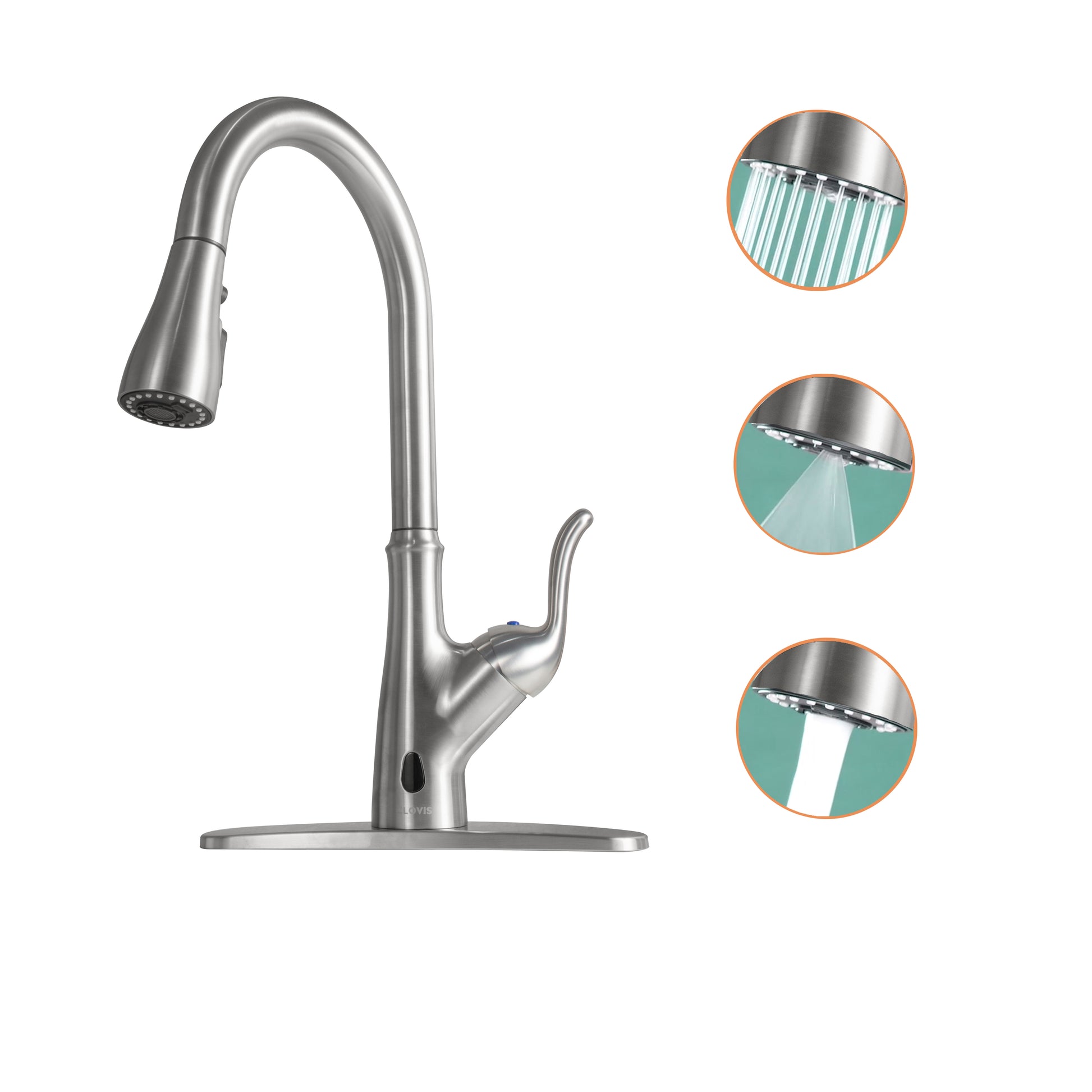 Pull Down Touchless Single Handle Kitchen Faucet Brushed Nickel Zinc