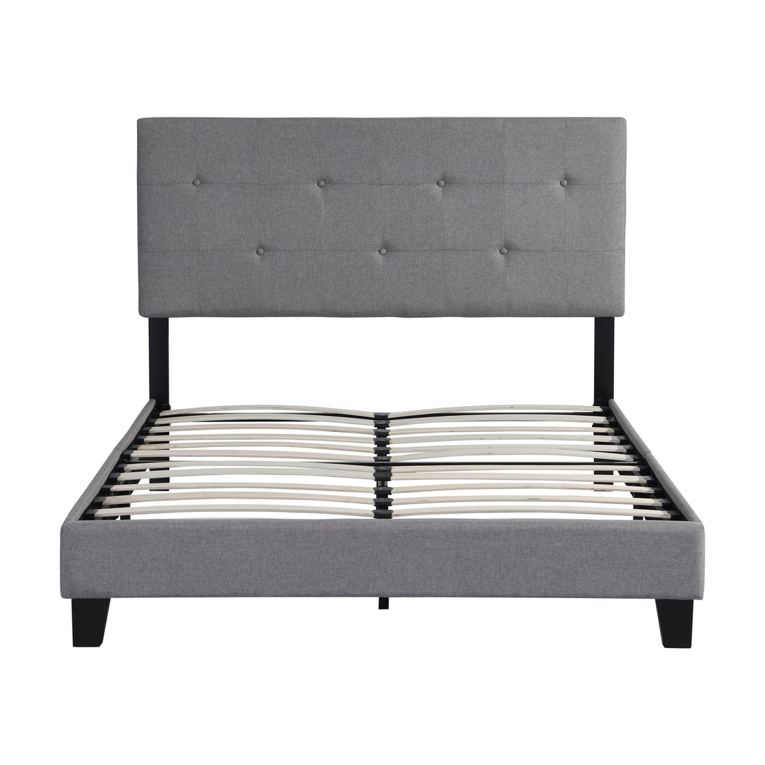 Full Size Upholstered Platform Bed Frame With Modern Button Tufted Linen Fabric Headboard, No Box Spring Needed, Wood Slat Support, Easy Assembly, Grey Gray Linen
