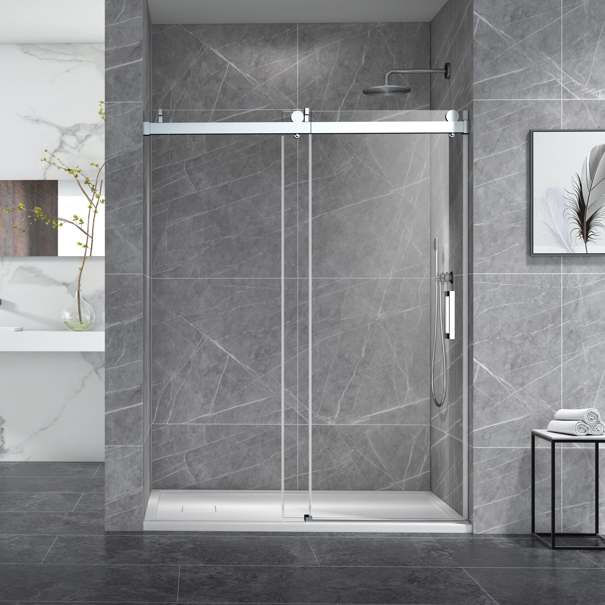 72*76" Single Sliding Frameless Shower Door Brushed brushed nickel-glass