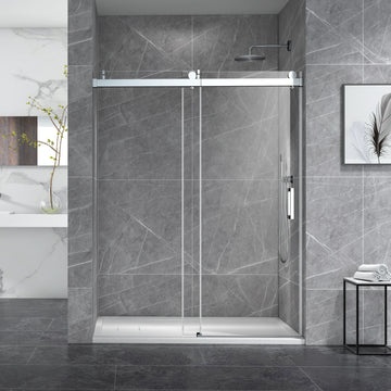 72*76" Single Sliding Frameless Shower Door Brushed Nickel With Buffer Brushed Nickel Glass