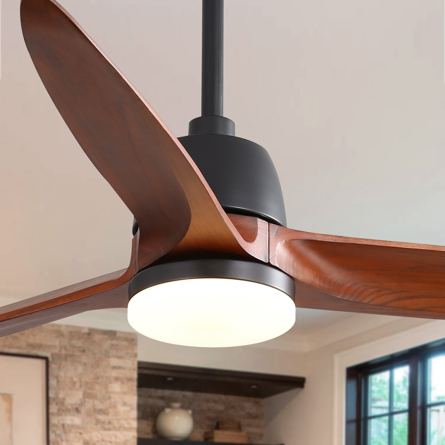 56 Inch Ceiling Fan Light With 6 Speed Remote Energy black-metal & wood