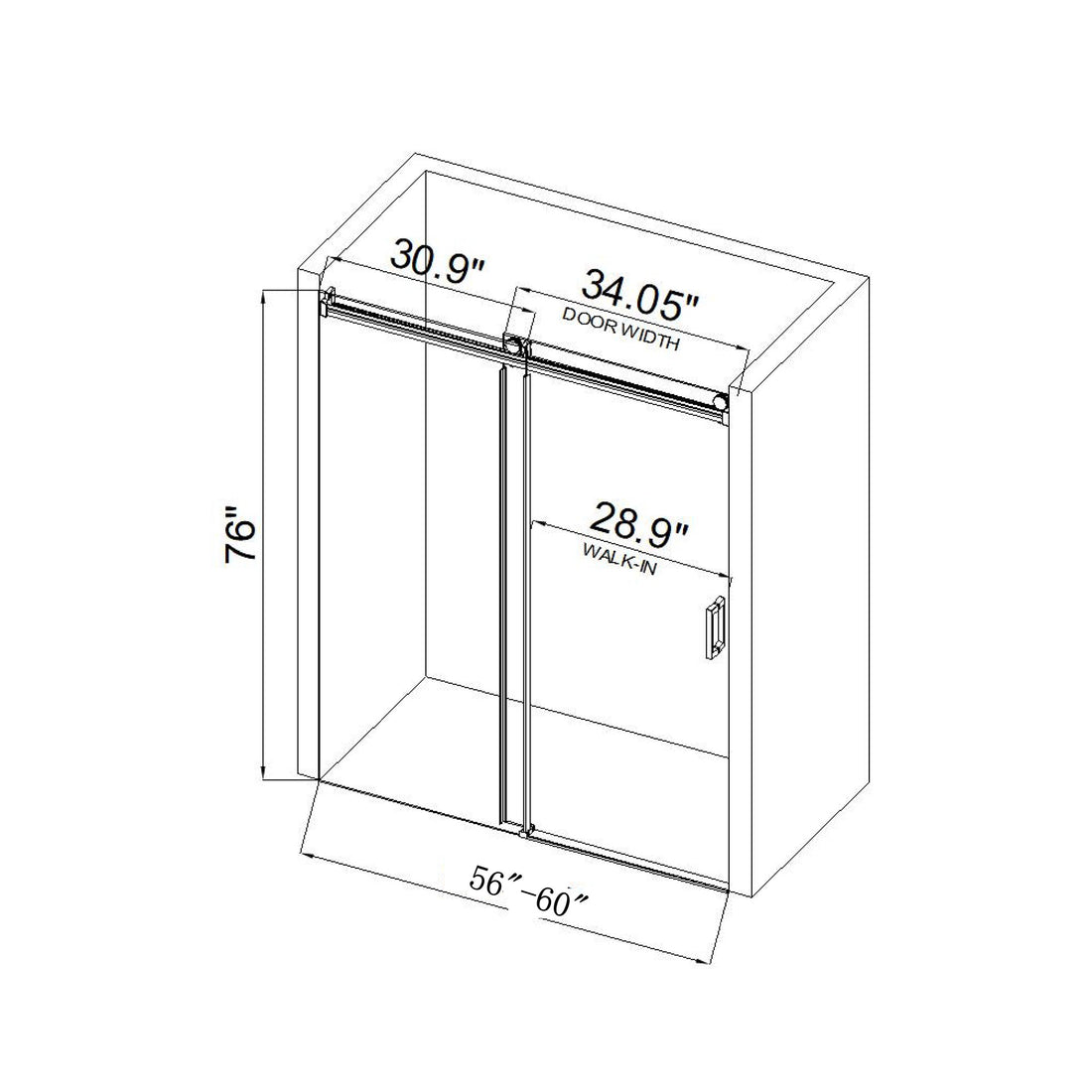 72*76" Single Sliding Frameless Shower Door Matte Black With Buffer Matte Black Glass