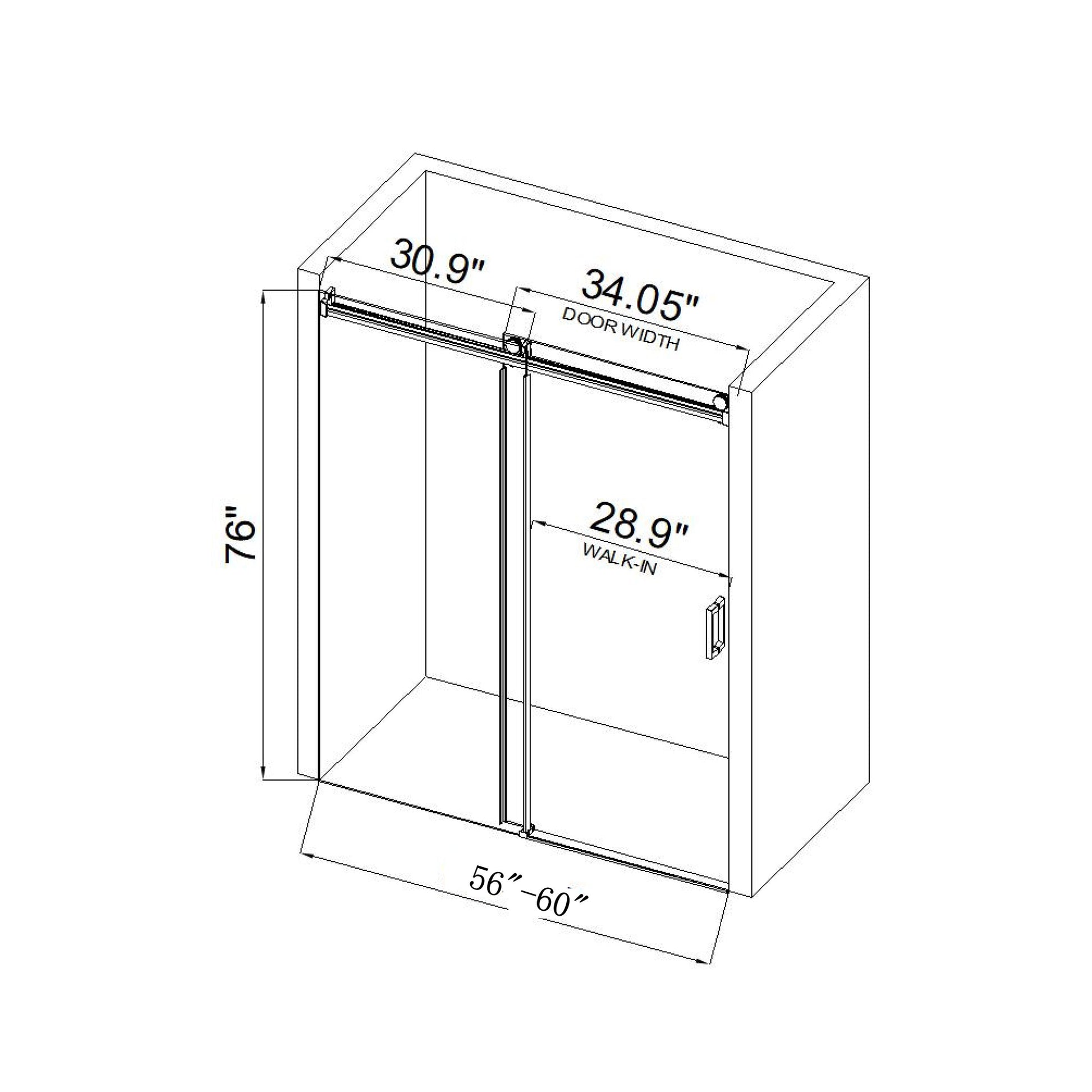 60*76" Single Sliding Frameless Shower Door Matte Black With Buffer Matte Black Glass