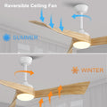 52 Inch Minimalist Ceiling Fan Light With 6 Speed Remote Energy Saving Dc Motor Matte White Metal & Wood