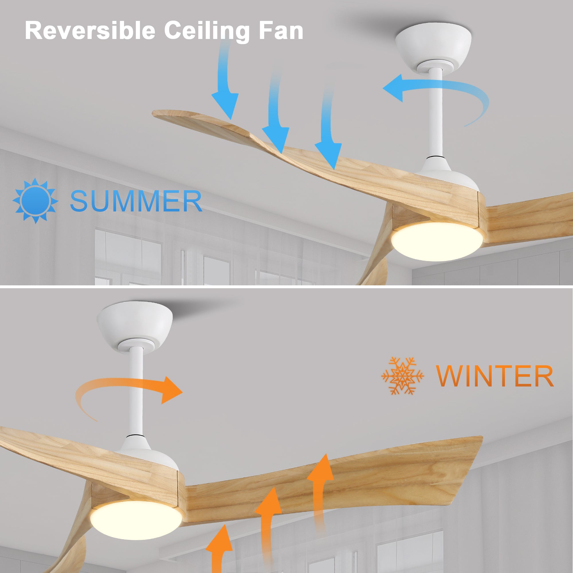 52 Inch Minimalist Ceiling Fan Light With 6 Speed matte white-metal & wood