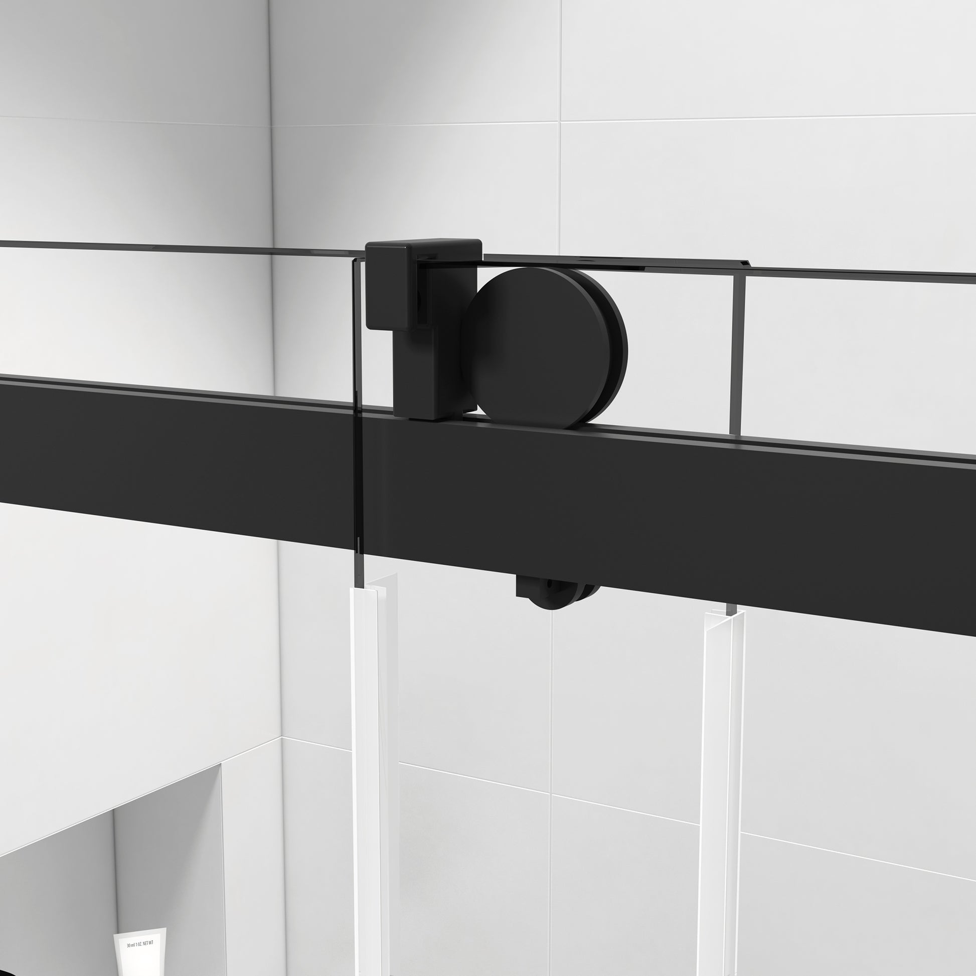 60*76" Single Sliding Frameless Shower Door Matte Black With Buffer Matte Black Glass