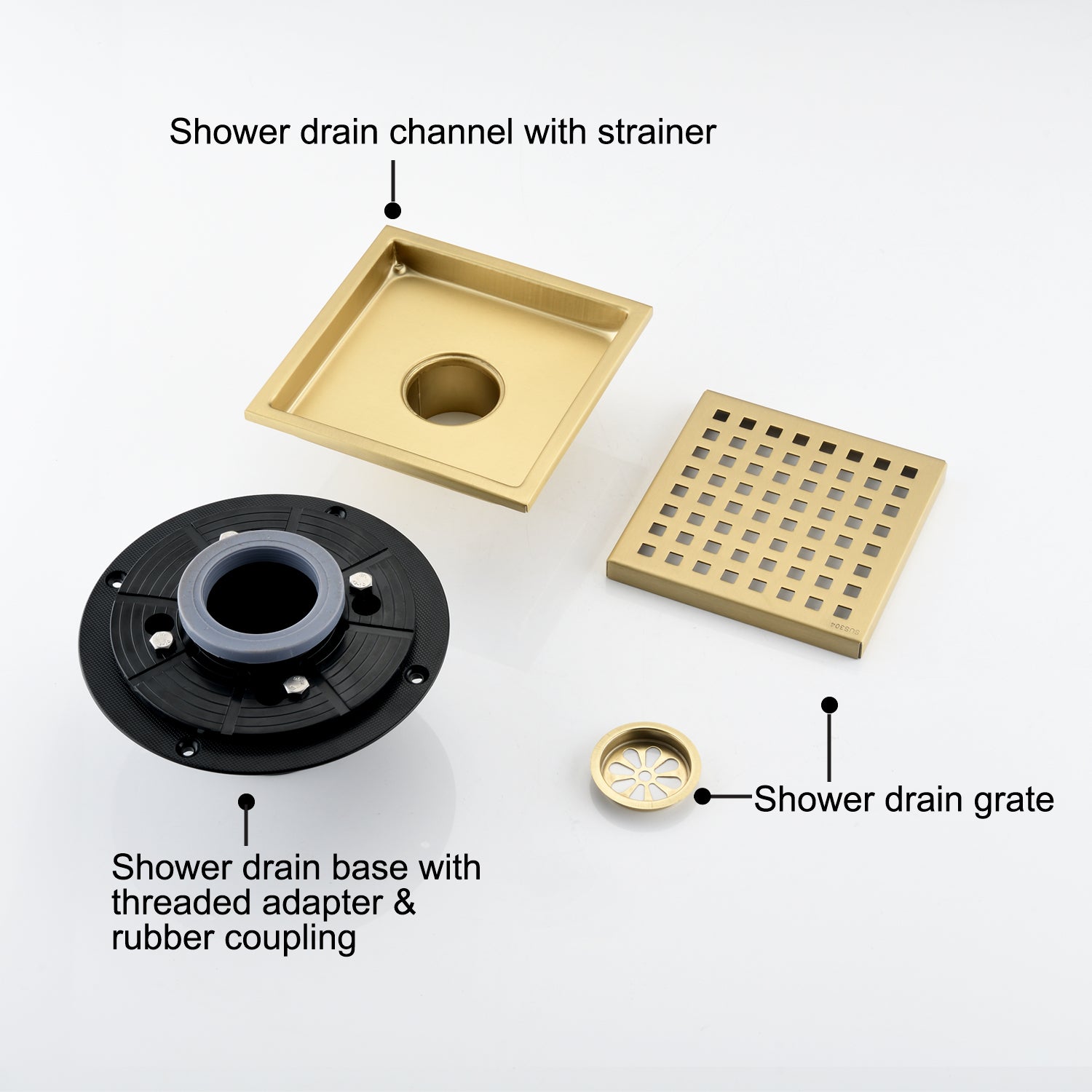 6 Inch Square Shower Floor Drain gold-stainless steel