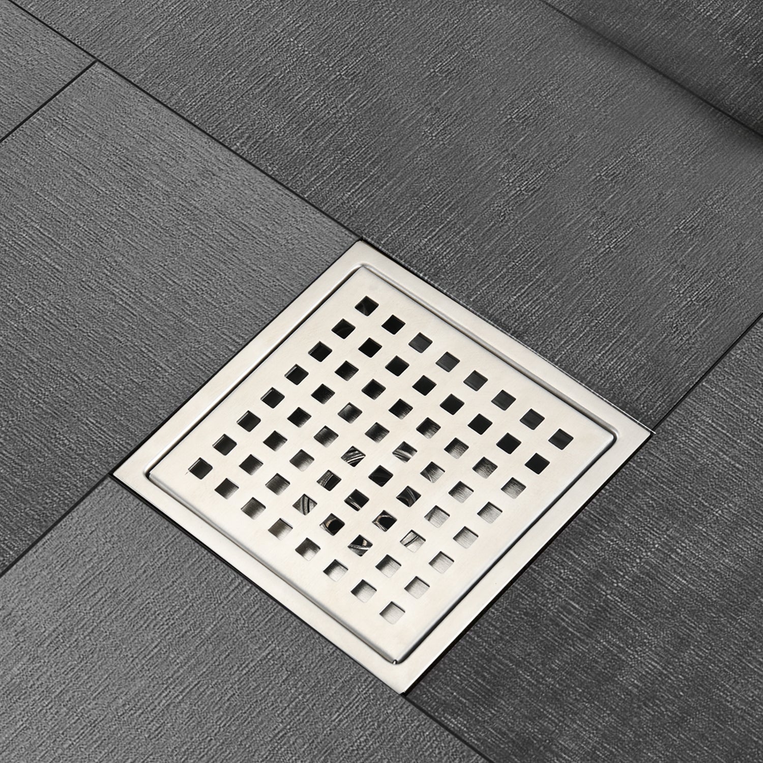 6 Inch Square Shower Floor Drain brushed nickel-stainless steel