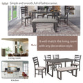 6 Pieces Family Furniture, Solid Wood Dining Room Set With Rectangular Table & 4 Chairs With Bench Gray Gray Solid Wood