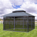 13X10 Outdoor Patio Gazebo Canopy Tent With Ventilated Double Roof And Mosquito Net Detachable Mesh Screen On All Sides ,Suitable For Lawn, Garden, Backyard And Deck,Gray Top Gray Metal