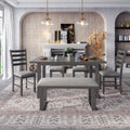 6 Pieces Family Furniture, Solid Wood Dining Room Set With Rectangular Table & 4 Chairs With Bench Gray Gray Solid Wood