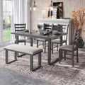 6 Pieces Family Furniture, Solid Wood Dining Room Set With Rectangular Table & 4 Chairs With Bench Gray Gray Solid Wood