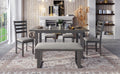 6 Pieces Family Furniture, Solid Wood Dining Room Set With Rectangular Table & 4 Chairs With Bench Gray Gray Solid Wood