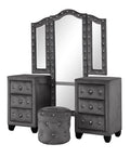 Maya Crystal Tufted Queen 4 Pc Vanity Bedroom Set Made With Wood In Gray Box Spring Not Required Queen Gray Wood 4 Piece Set Bedroom Contemporary,Modern Upholstered Velvet Tufted Wood